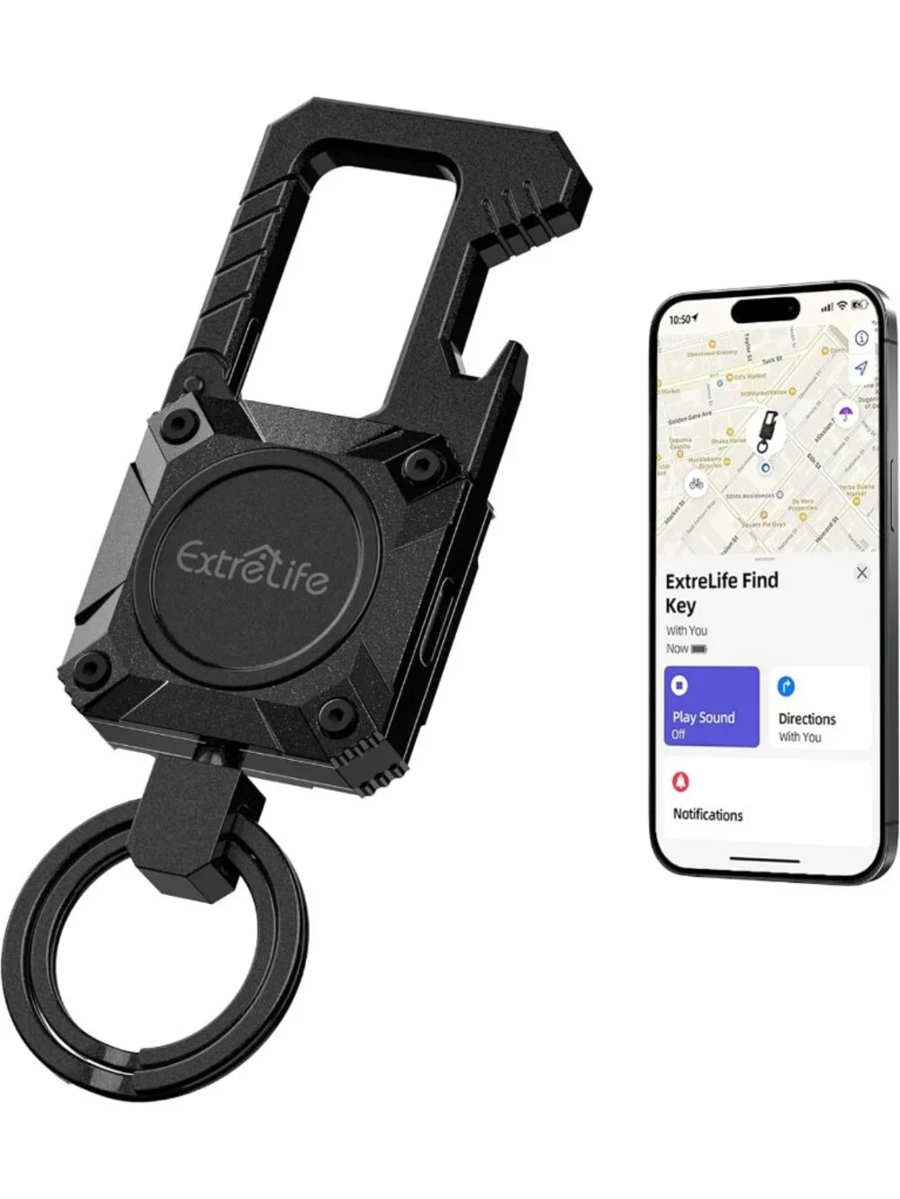 GPS Tracker Keychain with Bottle Opener & Carabiner - Find My Compatible Key